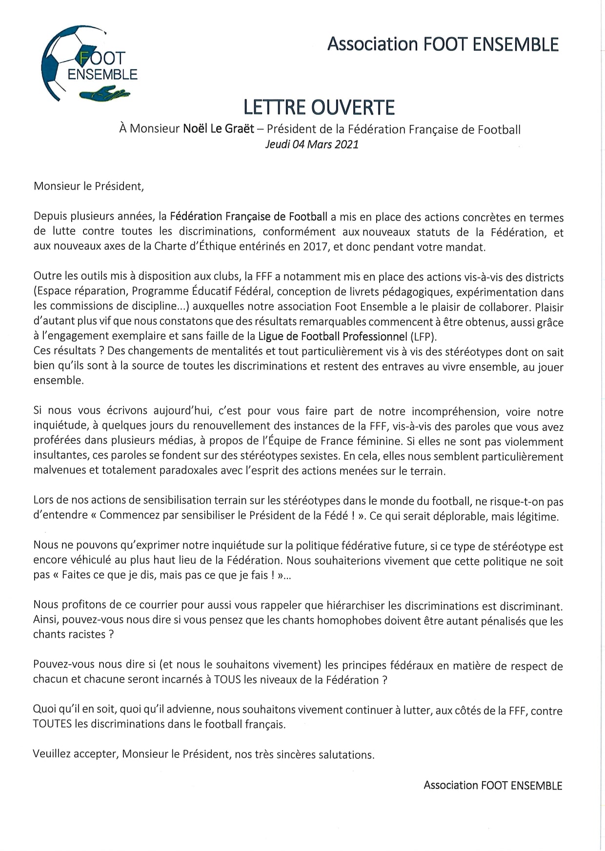 Lettre ouverte à Noël  Le Graët